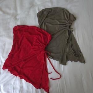 Red and Olive Strapless Tops